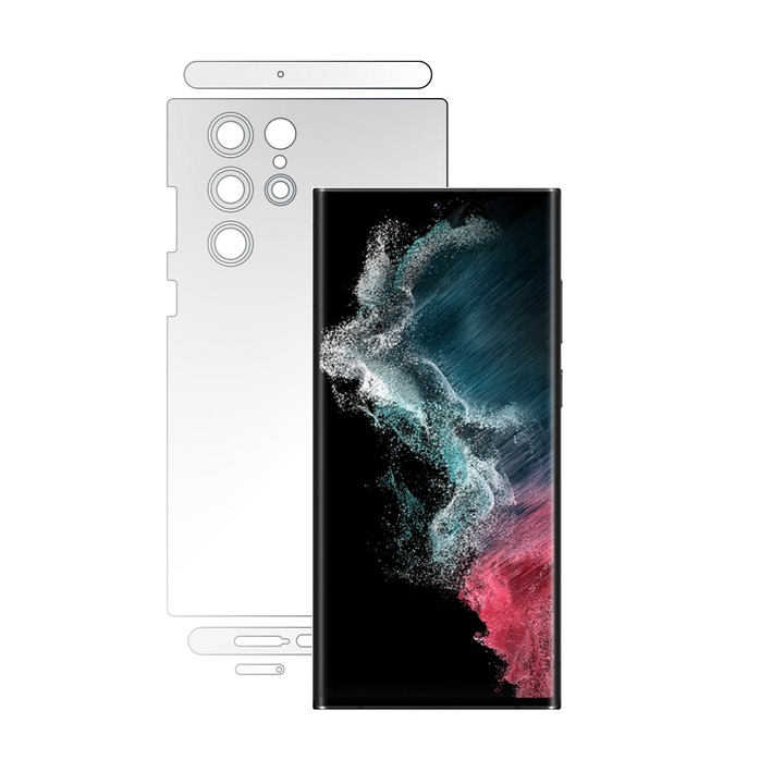 Folie Protectie Spate iSkinz pentru Samsung Galaxy S22 Ultra 5G - Invisible Skinz HD, 360 Cut, Ultra-Clear pentru Carcasa si Laterale, Skin Adeziv Transparent