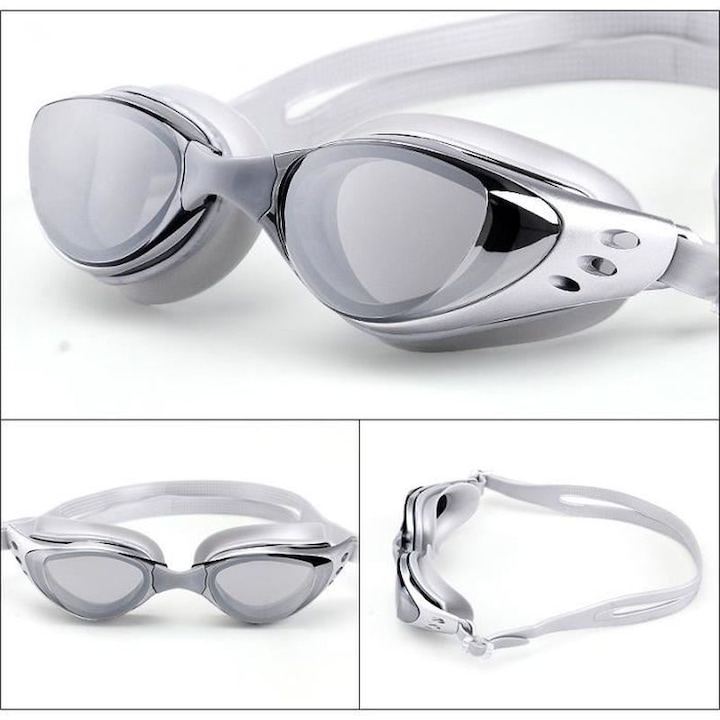 Очила за плуване с огледало, GOGOU, Ацетат/Поликарбонат, Противозапотяване, UV защита, Сиви