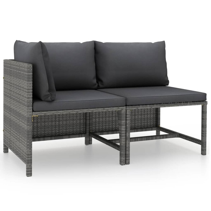 vidaXL 2 részes szürke polyrattan kerti kanapészett párnákkal 54 x 60 x 60 cm 5.24 kg