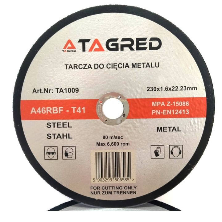 Disc circular, Tagred, 230x1.6 mm, pentru taierea metalelor si otelului