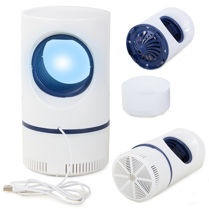 Устройство против комари BUHA, с UV светлина, против мухи, USB захранване, 5W мощност, 21 см, бял