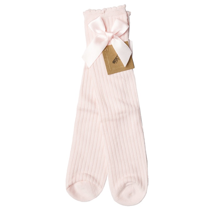 Дълги чорапи с панделка, момичешки, памучни, Розово