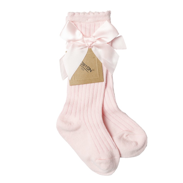 Дълги чорапи с панделка, момичешки, памучни, Розово