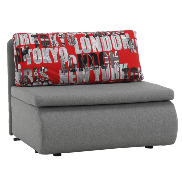 Разтегателен фотьойл, червено сива текстилна тапицерия, Keny, 100x87x90 см