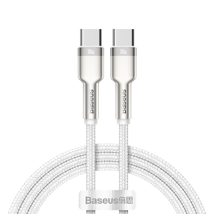 Cablu de incarcare, Baseus, USB-C, 5A, Alb