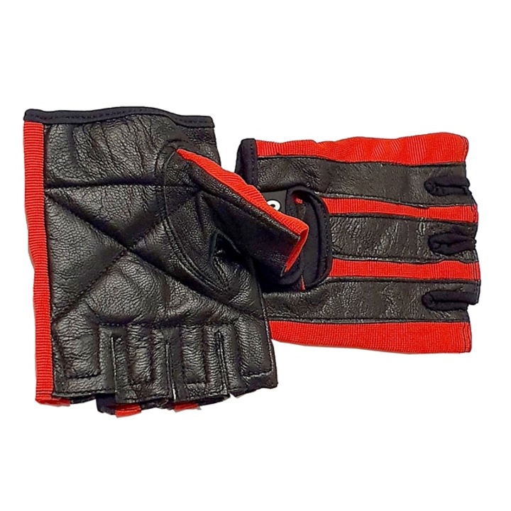 Manusi pentru fitness, sala si antrenament, din piele si spandex, negru/rosu, Olympus, Marimea XL