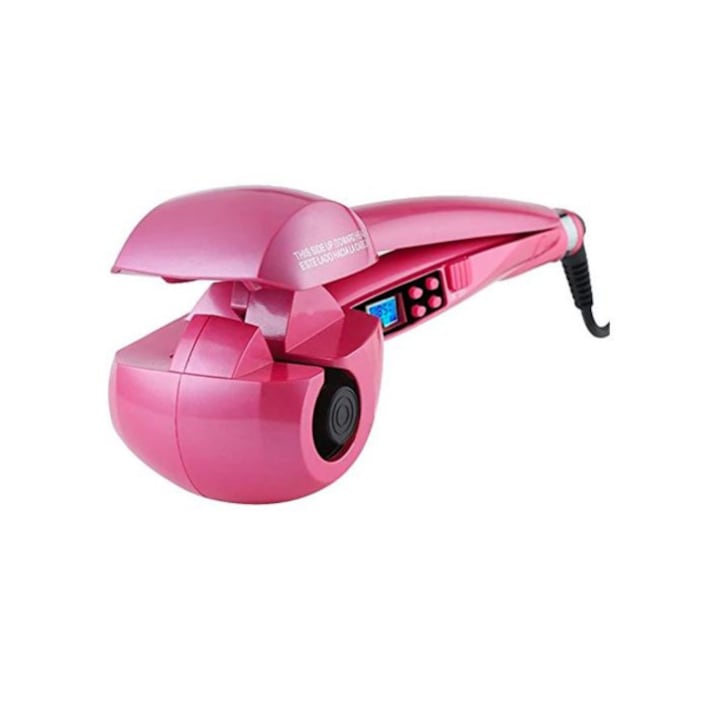 Автоматична маша за коса, LCD дисплей, 140°C -230°C, Избираема посока на въртене, Елегантен дизайн, Розова