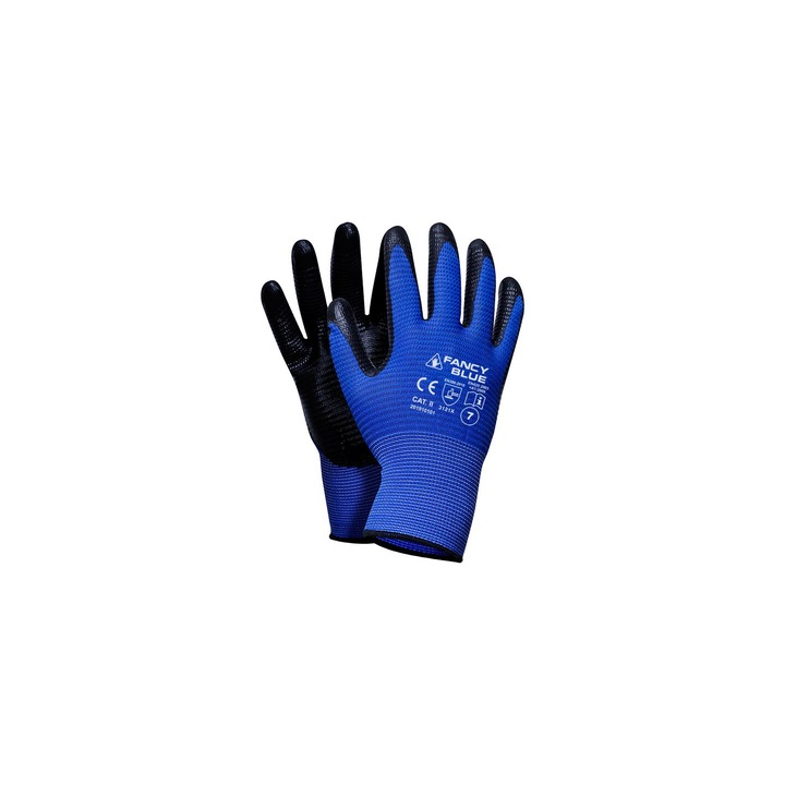 Защитни ръкавици Fancy Blue, потопени в нитрил, устойчиви, размер 9/L