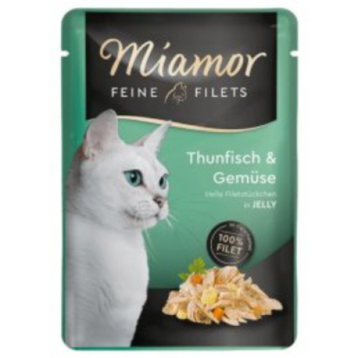 Hrana umeda pentru pisici, Miamor Feine Filets, Ton si legume, Plic 100g