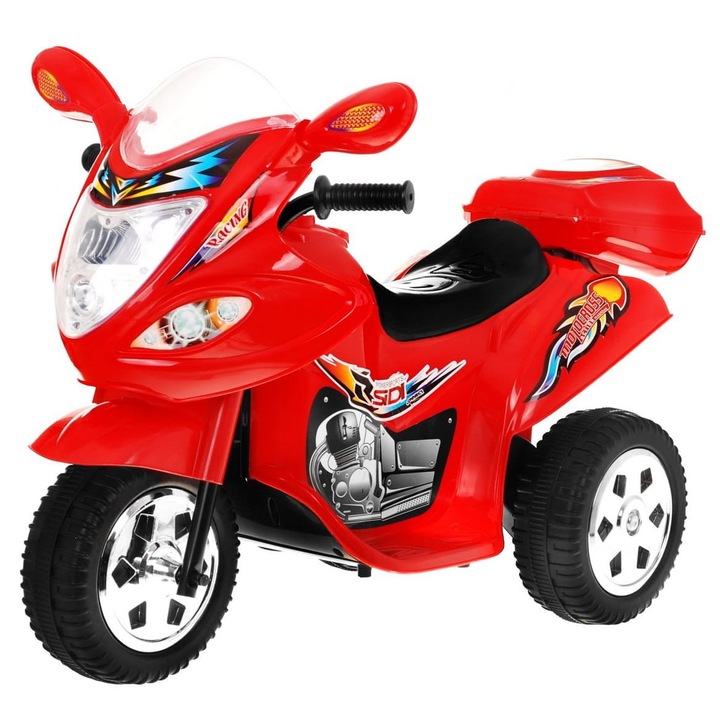 Motocicleta Electrica cu Acumulator Pentru Copii NOVOKIDS™ Moto Classico 88, 3-6 ani, Max 25 kg, Cu Melodii si Lumini, Trotineta Electrica, 3 Roti, Rosu