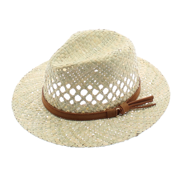 Слънчева шапка, мъжка, ButicCochet, 100% слама, с декоративна лента, бежова - PAL560