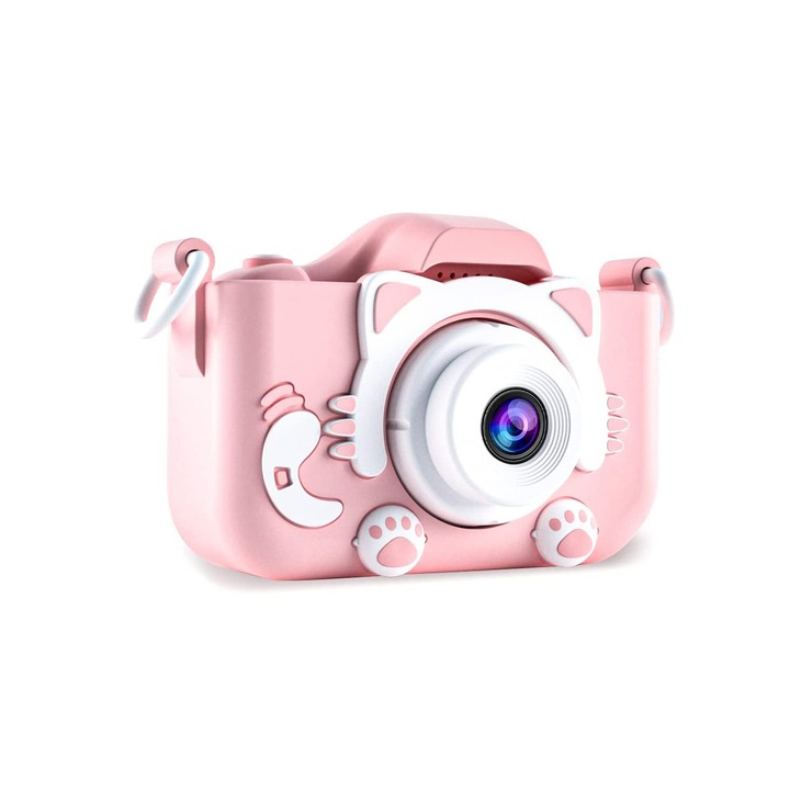 Детска камера, Силиконова, HD/IPS, 32GB, USB зареждане, 3-12 години, Розова