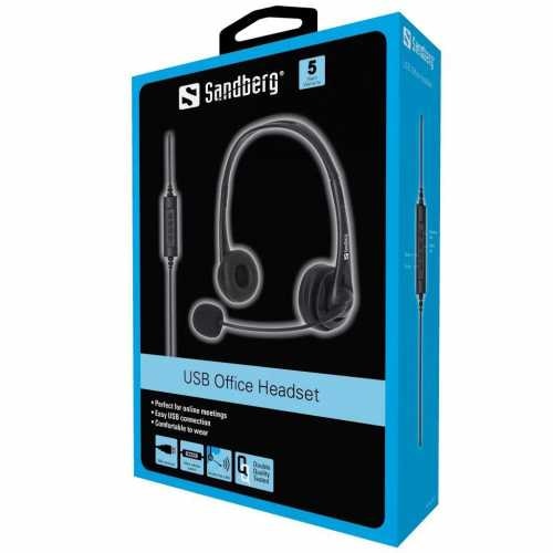 Casti Audio Sandberg 126-12 Office, Usb, Microfon, Negru