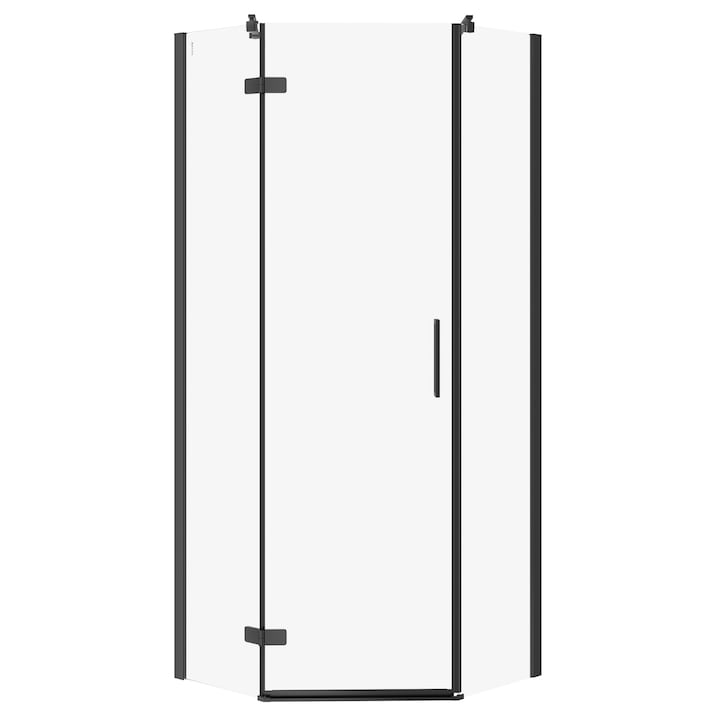 Cersanit Jota S160-012 ötszögletű zuhanykabin, balra, forgóajtó, 6 mm-es üveg, átlátszó üveg, fekete profil, 80x80x195 cm, 80x80x195 cm