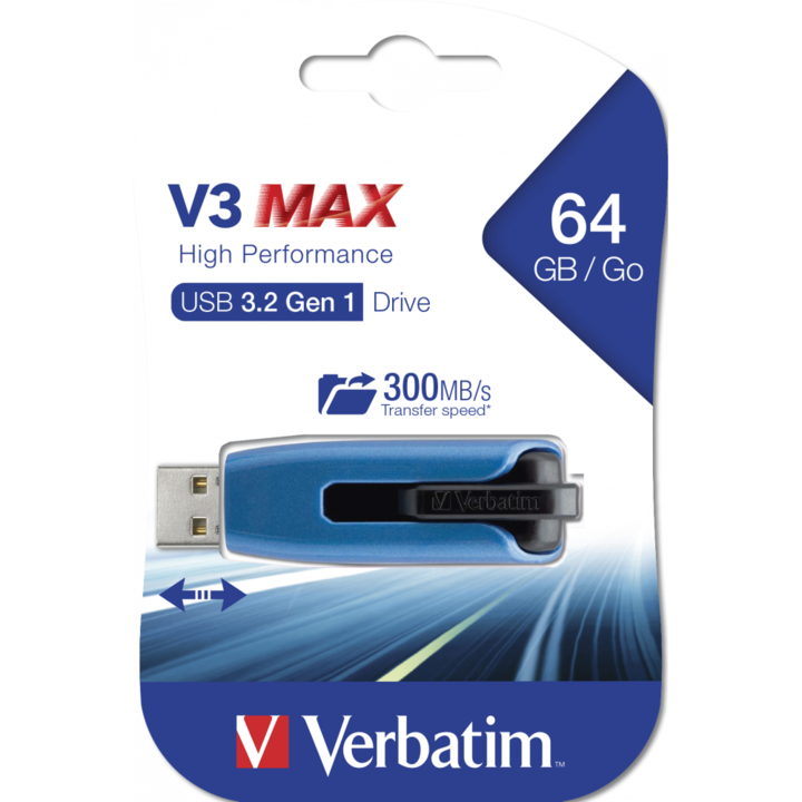 Memorie USB, Verbatim, 64 GB, USB 3.2, Albastru/Negru
