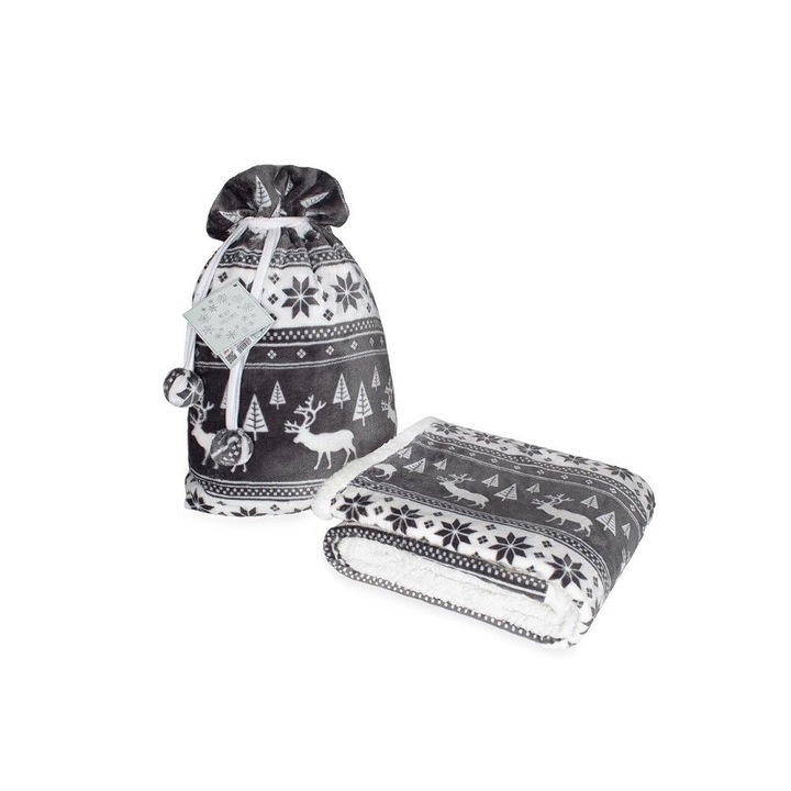Faro Karácsonyi takaró 127x152 hamuszürke, Sherpa Saco 003, zacskóban