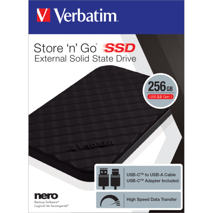 Memorie externa SSD, VERBATIM, 256 GB, USB 3.2 VERBATIM "Store n Go", Negru