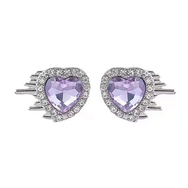 Cercei dama, Aliaj/Opal, Model inima, 2x2 cm, Mov