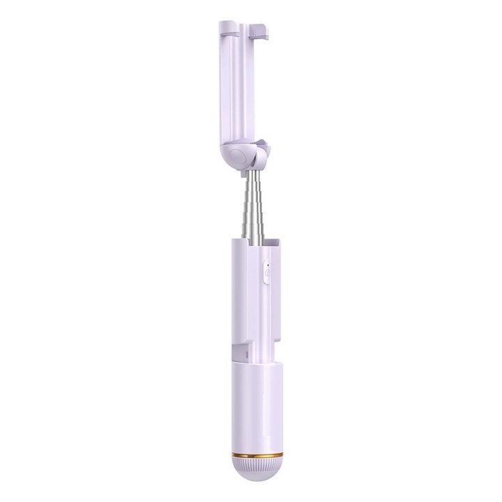 Mini selfie stick cu baterie, Bluetooth 4.2, rotire 180°, compatibil cu telefoane intre 60-85 mm, ajustabil 15-70 cm, Violet