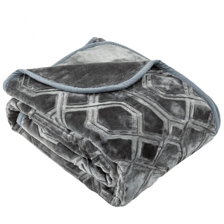 Vito Akril takaró 160x200 cm, grafit geometrikus, dombornyomott minta, dekoratív ágytakaró