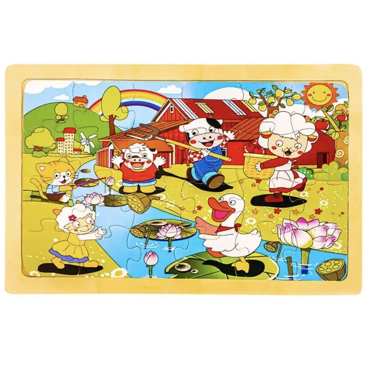 Oktató puzzle - Állatfarm 4, 24 db, fa anyagú