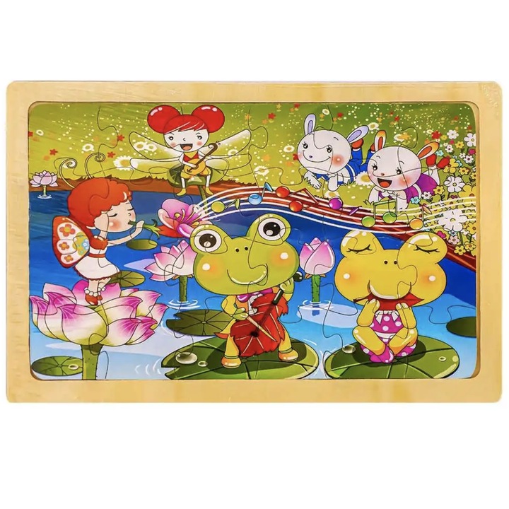 Oktató puzzle-Party a tavon, 24 db, fa anyagú