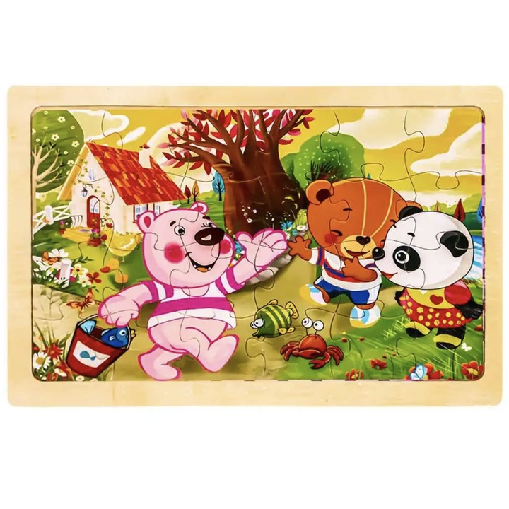 Oktatórejtvény-Mackók, 24 db, fa anyagú