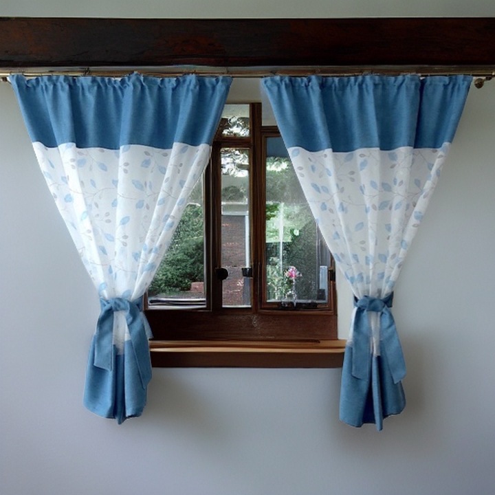 Set de perdea confectionata Lucia, 2 perdele, 145 x 150 cm, bleu floral