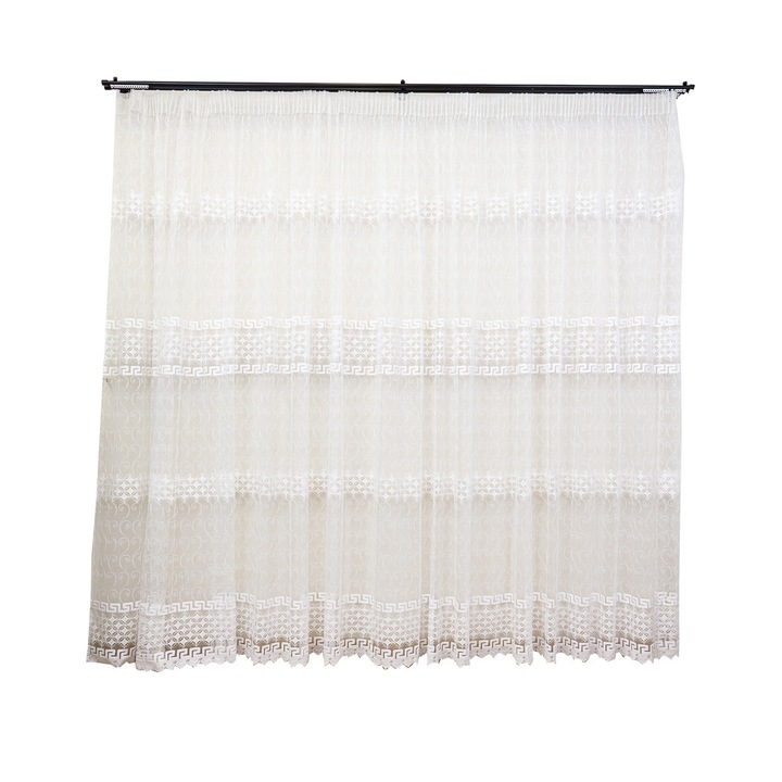 Perdea nesifonabila, brodata Hiko Garden10 alba 200x245cm, cu rejansa
