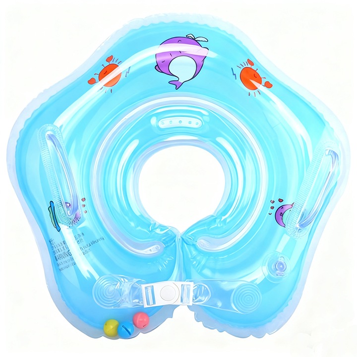 Colac tip guler pentru bebelusi, PVC, Marime reglabila, 0-18 luni, Albastru