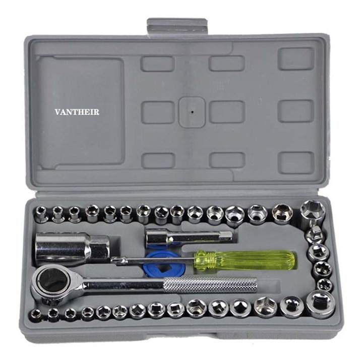Set 40 instrumente reparare motocicleta, VANTHEIR, Otel carbon, Gri