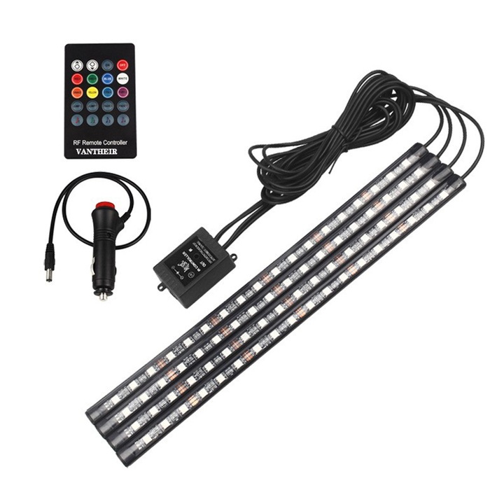 Автомобилна LED лента VANTHEIR, Силикон, RGB, 22x1.4x0.8 см, Бял