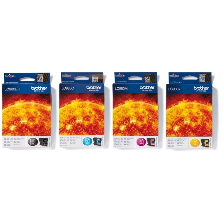 Brother tintapatronkészlet 1x LC980BK fekete, 1x LC980C cián, 1x LC980M bíbor, 1x LC980Y sárga, 1080 oldal