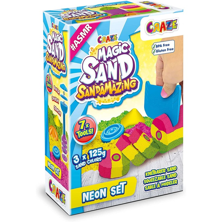 Комплект кинетичен пясък Craze - Magic sand, Neon, 375 г