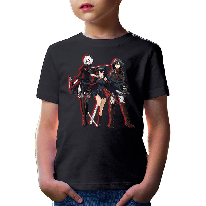 Tricou copii Akame ga Kill Nier Automata Mikasa Attack on Titan Sword Users, Negru