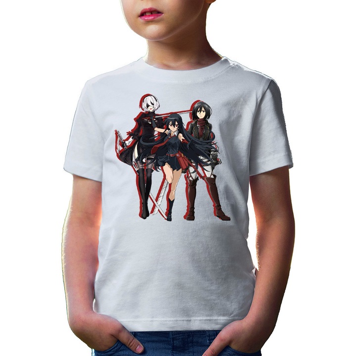 Tricou copii Akame ga Kill Nier Automata Mikasa Attack on Titan Sword Users, Alb