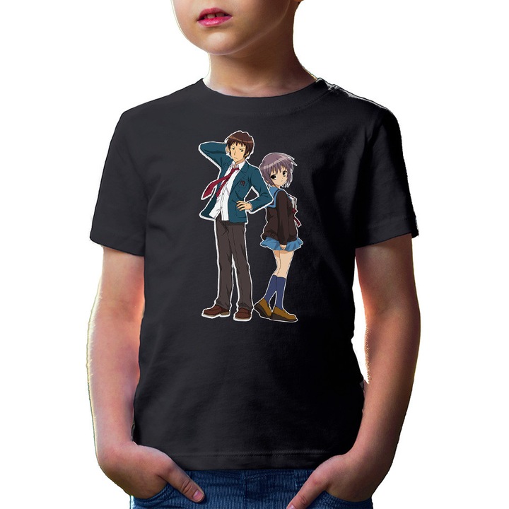 Tricou copii Haruhi Suzumiya Itsuki Yuki Club Minecraft Funimation, Negru