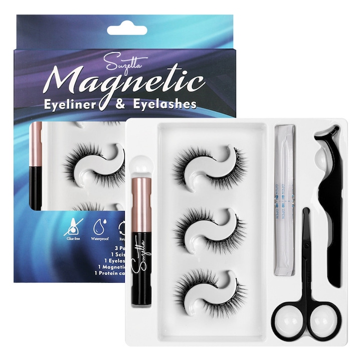 Suzetta Beauty mágneses műszempilla, plusz mágneses szempilla készlet, új model, 7 tincs, természetes megjelenés, újrafelhasználható, 3 pár