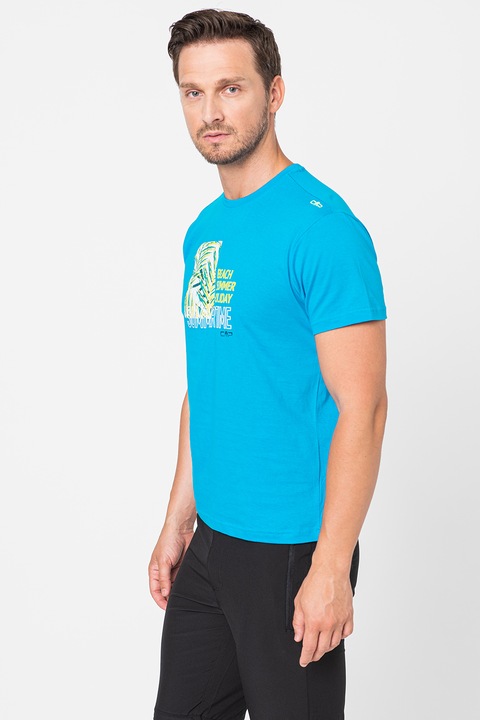 CMP, Памучна тениска с тропическа шарка, Зелен/Аквамарин синьо/Жълт