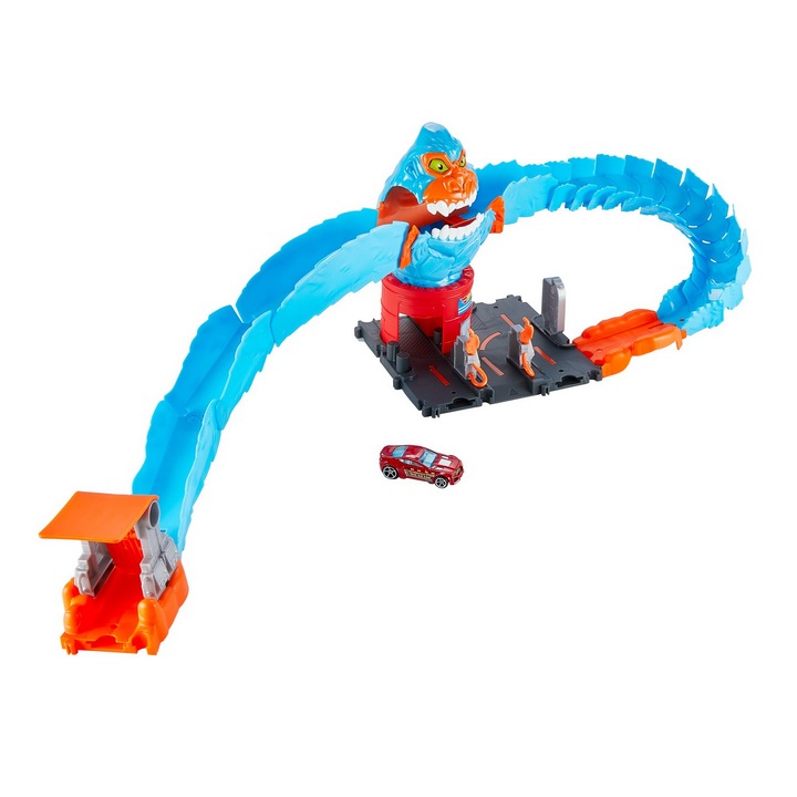 Set Circuit De Curse Cu Figurina De Gorila Si Statie De Alimentare, Hot Wheels, Lungime Circuit 1 m, Circuit Ajustabil Posibilitate De Adaptare A Dificultatii, Statie De Alimentare Realista Cu Furtunuri Mobile, 1 m, Multicolor