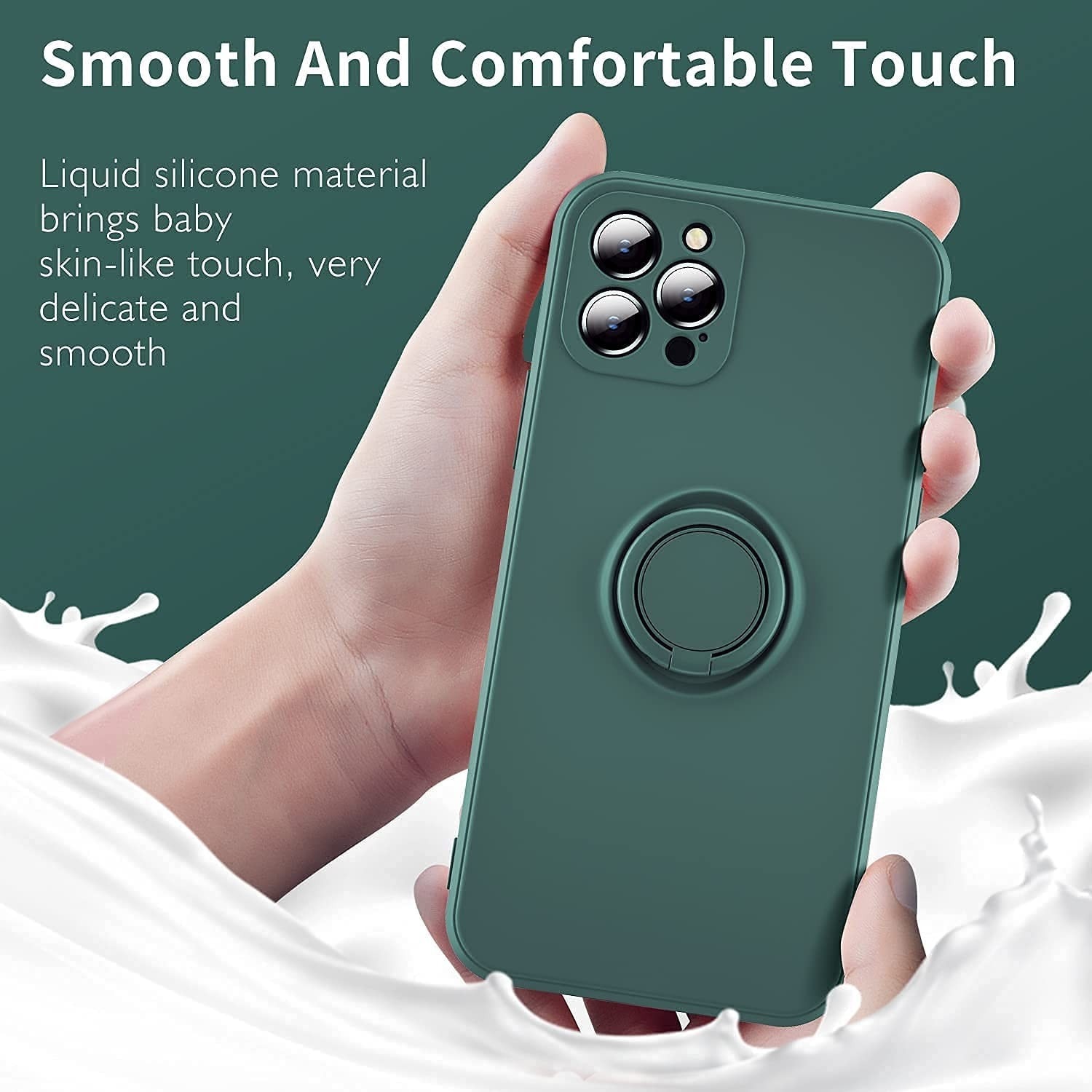Husa protectie Flippy compatibila cu Apple iPhone 13 Mini Liquid Silicone Ring cu suport rotativ Verde