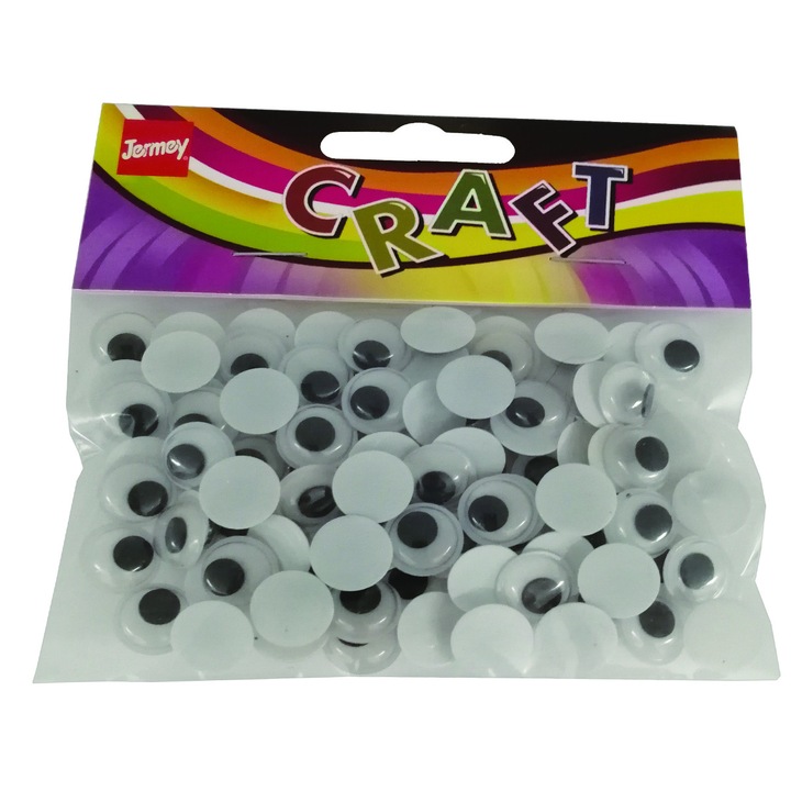 Set ochi mobili, 100 buc, diametru 12 mm, alb-negru