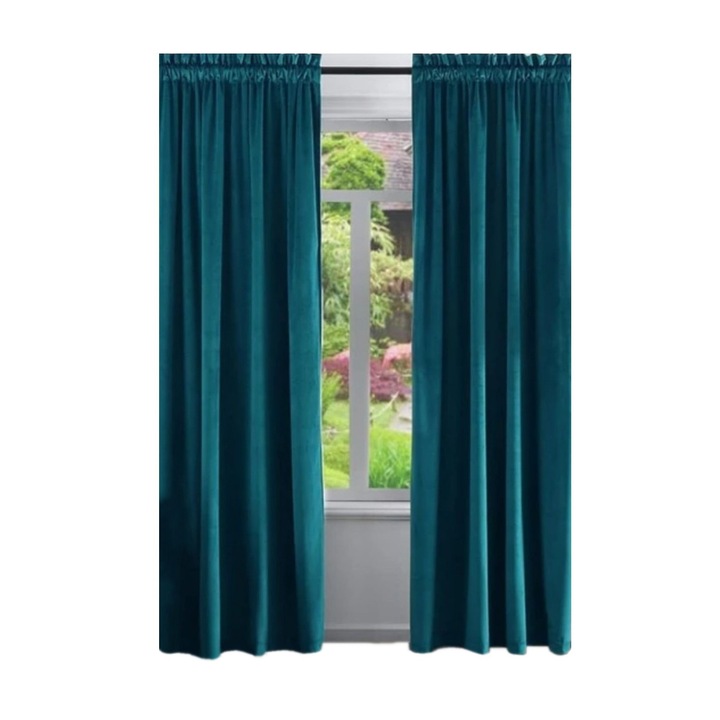 Set 2 draperii Velvet 809 cu rejansa galerie, catifea, turcoaz, latime 1.40 m, inaltime 2.50 m