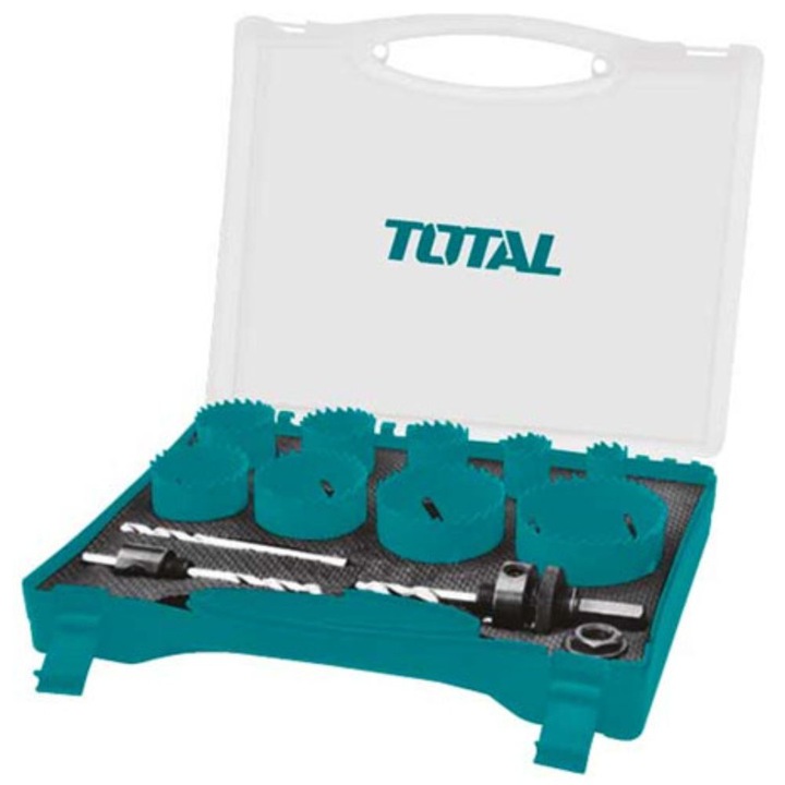 Set ferastraie cilindrice bimetalic, Total Tools, 13 piese, Verde/Argintiu