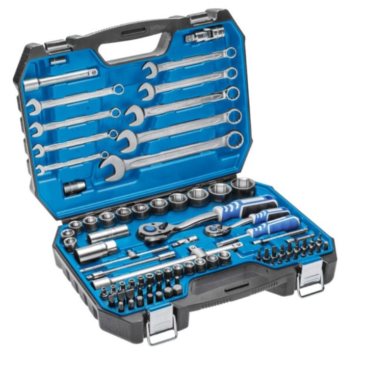 Комплект инструменти, Hogert, комбинирани ключове, накрайници за отвертка, CrV, CrMo, 85 бр.