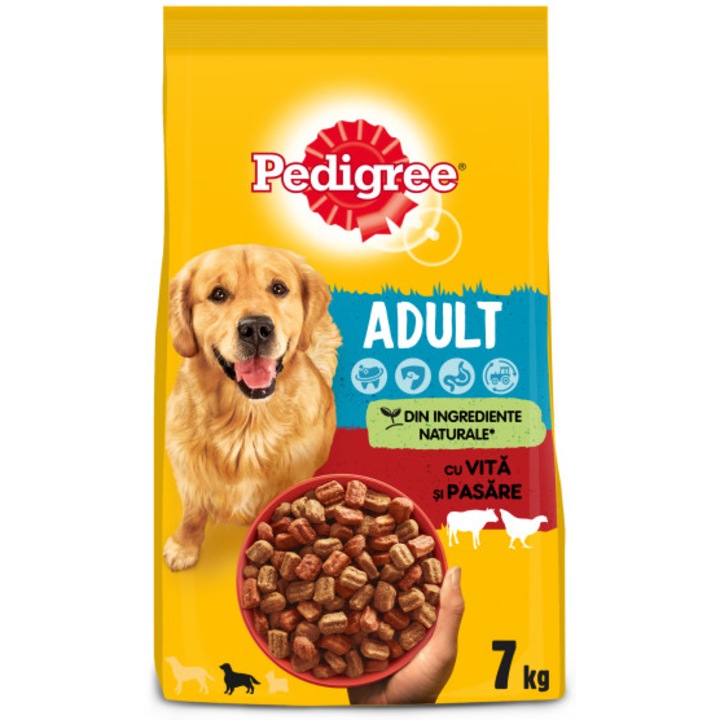 Суха храна за кучета Pedigree Adult, Говеждо и птиче, 7 кг