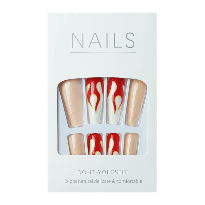 Комплект нокти за притискане, 24 броя, Изкуствени, Лепящи се, ABS, 24#, Многоцветен