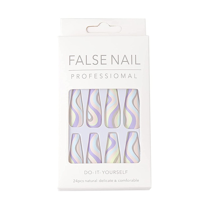 Комплект от 24 изкуствени нокти за притискане, ABS, тип балерина, лепила, многоцветни, 4#