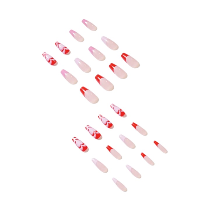 Комплект от 24 изкуствени нокти за притискане, ABS, тип балерина, лепила, многоцветни, 17#