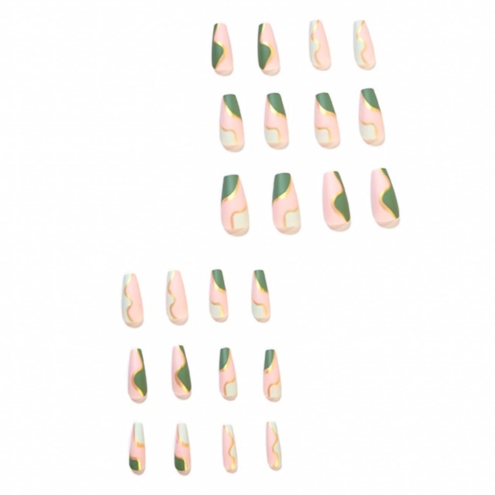 Rányomható műköröm készlet, 24 darabos, ABS, Balerina típusú, Ragasztók, #223